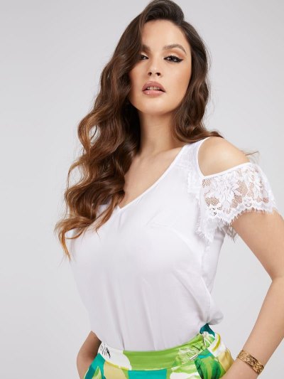 Női Guess Csipke Details Satin Felsők Fehér | HU-136798