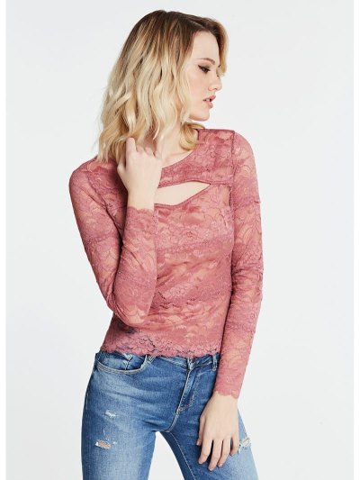 Női Guess Csipke Top With Cut-out Detail Felsők Korall | HU-179604