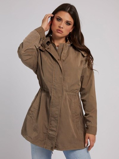 Női Guess Csuklyás Nejlon Parka Barna | HU-342860