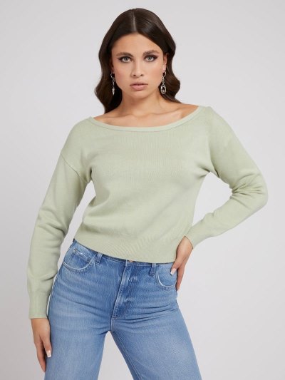 Női Guess Csónak Neck Pulóverek Zöld | HU-308101