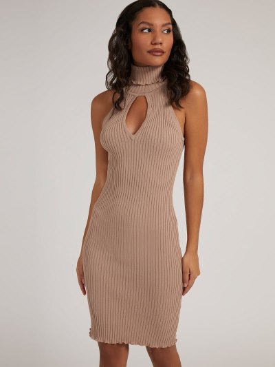 Női Guess Cut-out Pulóver Ruha Bézs | HU-677523