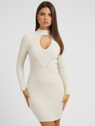 Női Guess Cut-out Pulóver Ruha Fehér | HU-668880