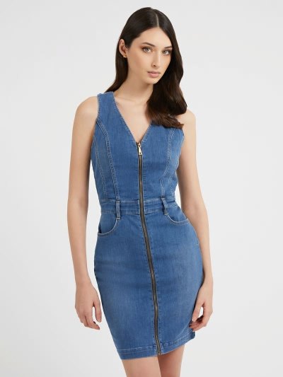 Női Guess Denim Ruha Kék | HU-617637