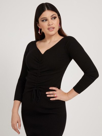 Női Guess Drawstring Detail Pulóverek Fekete | HU-881320