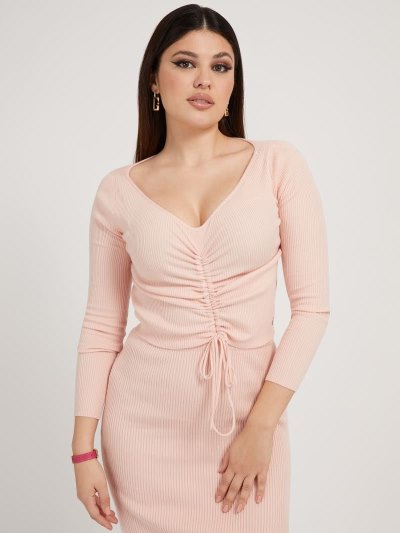 Női Guess Drawstring Detail Pulóverek Rózsaszín | HU-283065