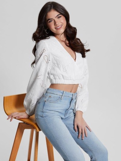 Női Guess Embroidered Blúz Fehér | HU-455001