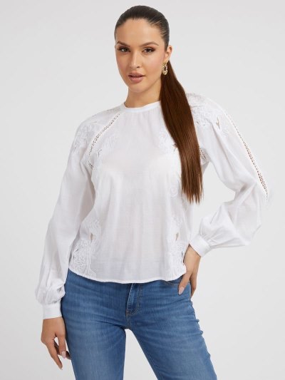 Női Guess Embroidered Blúz Fehér | HU-614778
