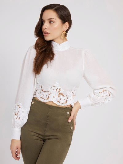 Női Guess Embroidered Details Blúz Fehér | HU-982566
