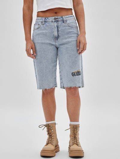 Női Guess Embroidered Logo Denim Shorts Világos Kék | HU-235647