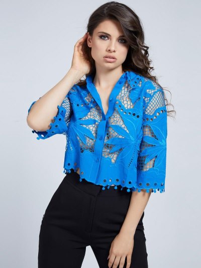 Női Guess Embroidery Csipke Ingek Kék | HU-564913