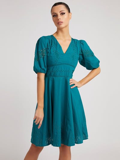 Női Guess Embroidery Pamut Ruha Petroleum | HU-791755