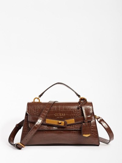 Női Guess Enisa Croc Print Kézitáska Barna | HU-128645