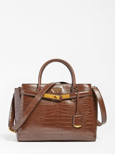 Női Guess Enisa Croc Print Kézitáska Barna | HU-273388