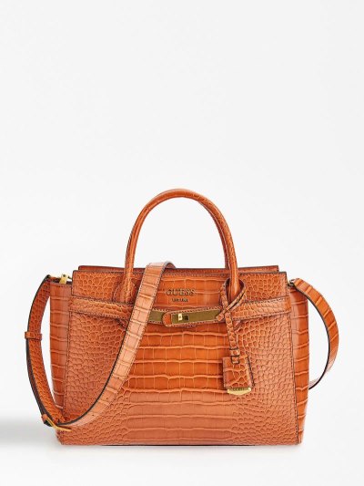 Női Guess Enisa Croc Print Kézitáska Barna | HU-897170