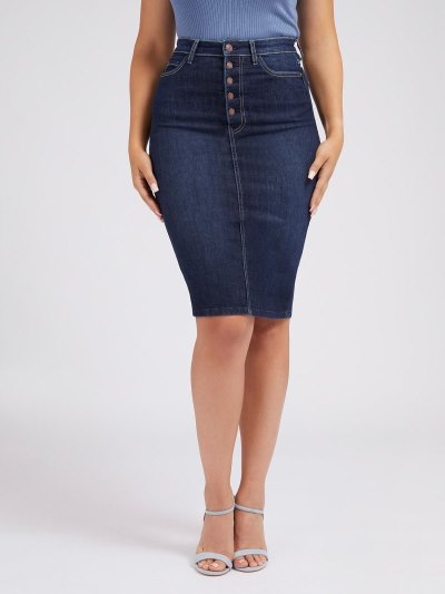 Női Guess Exposed Buttons Bodycon Denim Skirts Kék | HU-900480