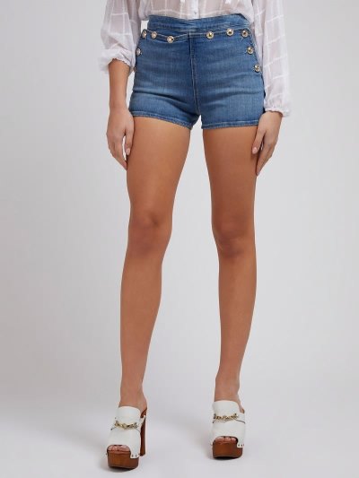 Női Guess Exposed Buttons Denim Shorts Kék | HU-626911