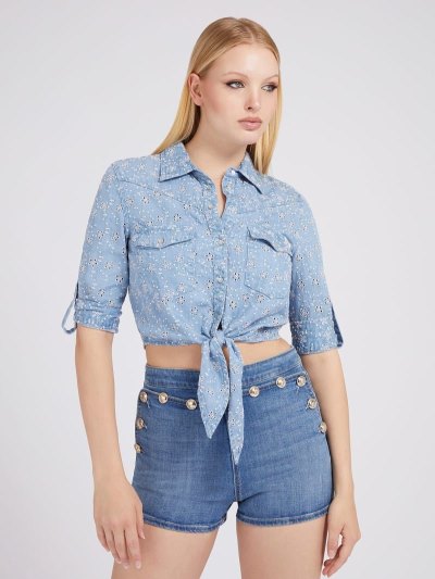 Női Guess Eyelet Ingek Kék | HU-135322