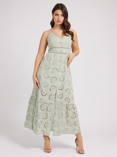 Női Guess Eyelet Long Ruha Zöld | HU-438710