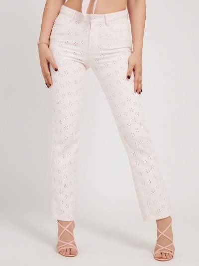Női Guess Farmer Nadrág Eyelet Ruházat Világos Rózsaszín | HU-159636