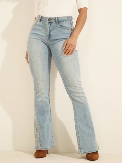 Női Guess Farmer Nadrág Fit And Flare Embroidered Ruházat Kék | HU-571703