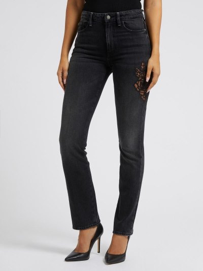 Női Guess Farmer Nadrág Relaxed Fit Denim Pant Embroidery Ruházat Fekete | HU-659270
