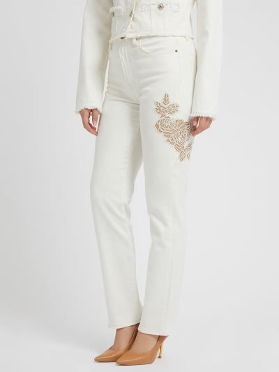 Női Guess Farmer Nadrág Relaxed Fit Denim Pant Embroidery Ruházat Fehér | HU-775972