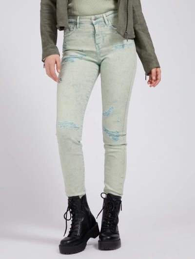 Női Guess Farmer Nadrág Sovány Fit Abrasions Ruházat Kék | HU-135858