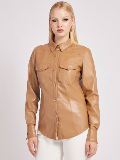 Női Guess Faux Bőr Ingek Zöld | HU-599481