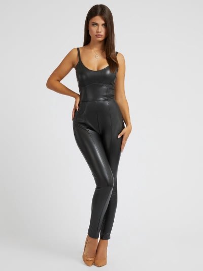 Női Guess Faux Bőr Jumpsuit Fekete | HU-583468