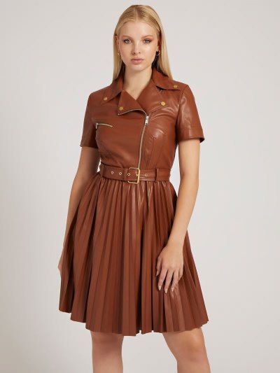 Női Guess Faux Bőr Ruha Barna | HU-427804