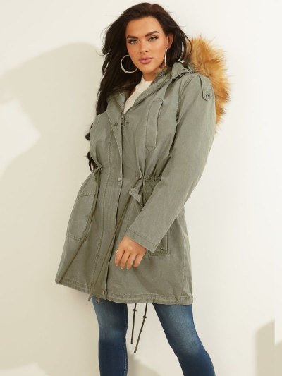 Női Guess Faux Fur Hood Parka Zöld | HU-098836