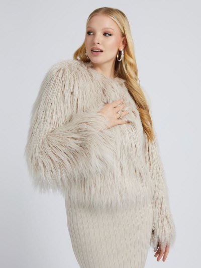 Női Guess Faux Fur Kabát Fehér | HU-568372