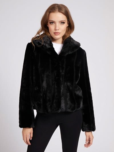 Női Guess Faux Fur Kabát Fekete | HU-057981