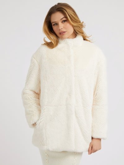 Női Guess Faux Fur Kabátok Fehér | HU-062574