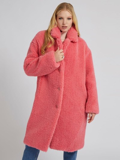 Női Guess Faux Fur Kabátok Rózsaszín | HU-148589