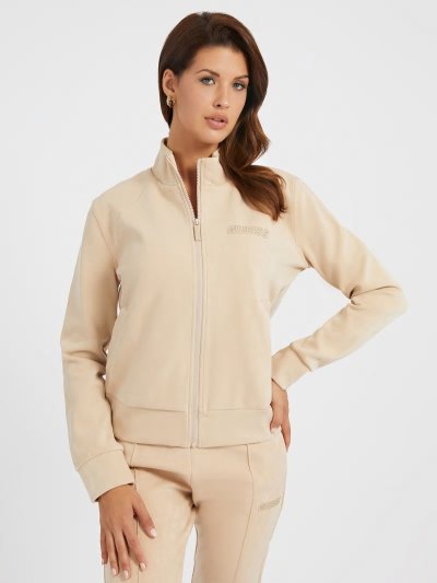 Női Guess Faux Velúr Pulóverek Bézs | HU-887042