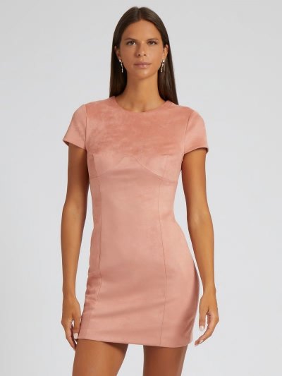 Női Guess Faux Velúr Ruha Rózsaszín | HU-592342