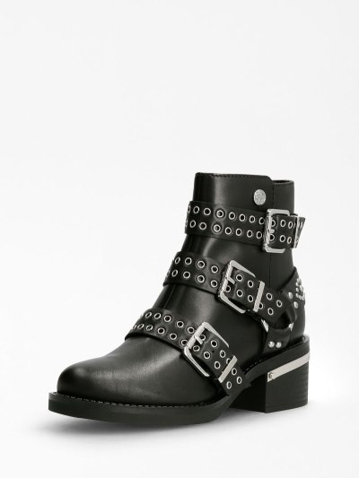 Női Guess Fifii Buckled Bokacsizma Fekete | HU-584240