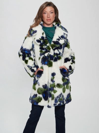 Női Guess Floral Fantasy Faux Fur Kabátok Kék | HU-305805