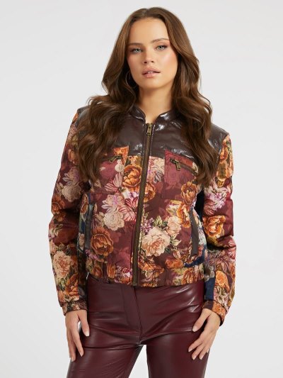 Női Guess Floral Print Cropped Kabát Narancssárga | HU-460997