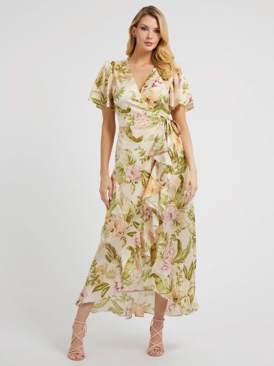 Női Guess Floral Print Long Ruha Zöld | HU-339636