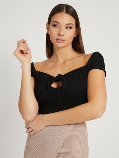 Női Guess Front Knot Felsők Fekete | HU-326719