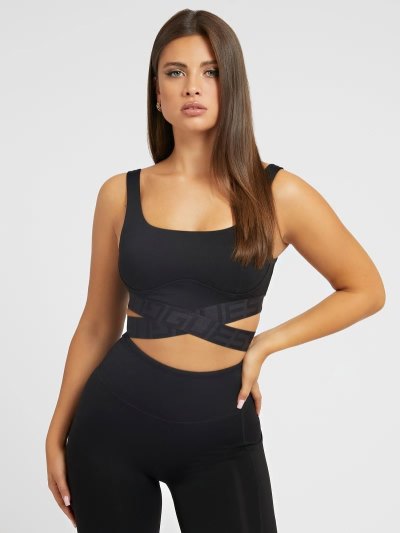 Női Guess Front Logo Active Felsők Fekete | HU-208823