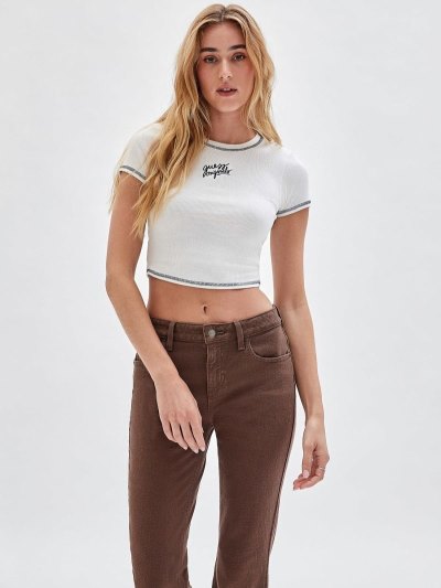 Női Guess Front Logo Crop Póló Bézs | HU-948874