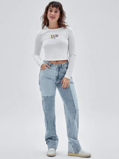 Női Guess Front Logo Crop Póló Fehér | HU-057984