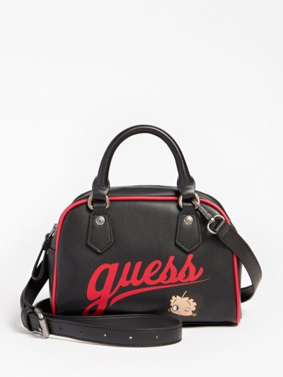 Női Guess Front Logo Kézitáska Fekete | HU-641707