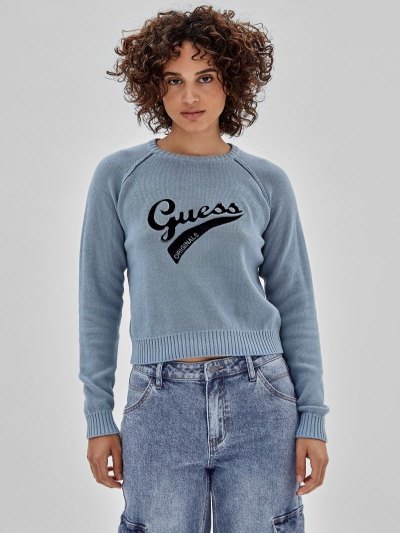 Női Guess Front Logo Pulóverek Szürke Kék | HU-436870