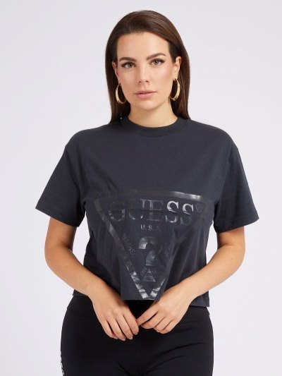 Női Guess Front Logo Póló Sötétszürke | HU-296836