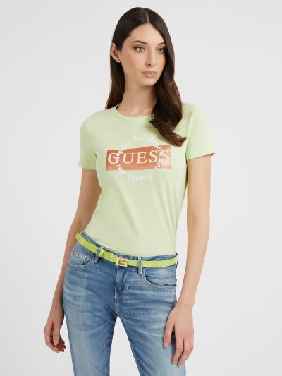 Női Guess Front Logo Póló Zöld | HU-580658