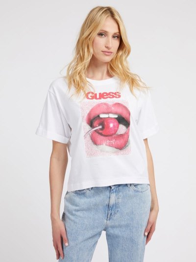 Női Guess Front Print Póló Fehér | HU-104890
